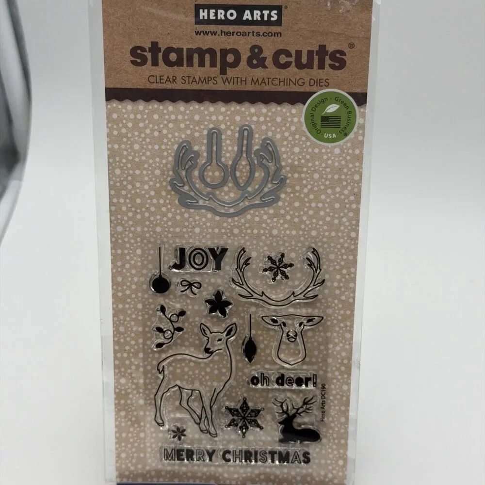 Hero Arts Stamp & dies Cuts Antlers Reindeer Christmas joy ornaments deer snow